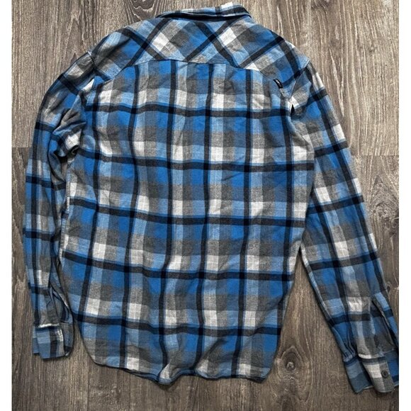 Fox Button Down Shirt Men's Size Large Font Pockets Plaid Blue - Picture 6 of 6